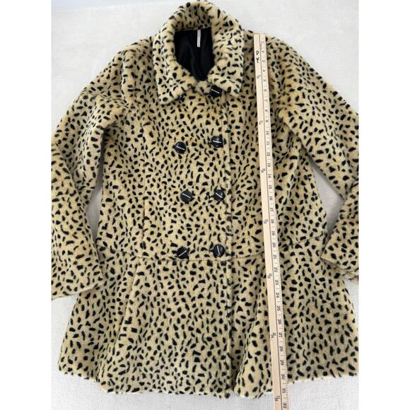 Free People Leopard Animal Print Faux Fur Double Breasted Coat Swing Jacket 6 S - Picture 14 of 14